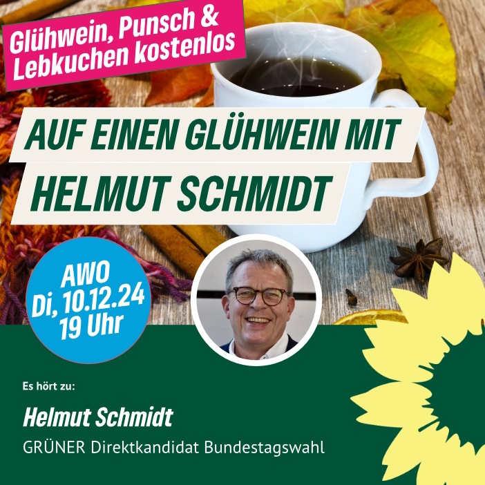 Sharepic für die Veranstaltung "Auf einen Glühwein mit Helmut Schmidt" am 10.12.2024 in der AWO Kissing